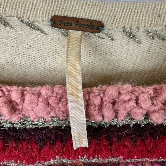 Free People Womens size Large Wool Blend Fair Isle Sweater Boho Bohemian - Picture 8 of 8